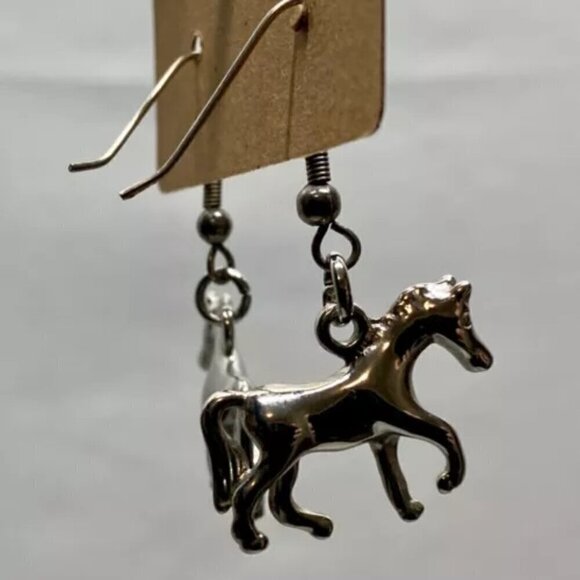 Horse Earrings Unique Walking Dangle Style Charm Pony Earring Set Silver Hook - Picture 7 of 8